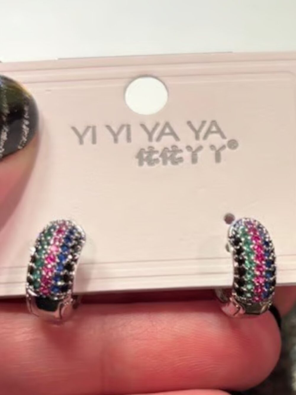 Silver Huggie Earrings with Multi Color Gems